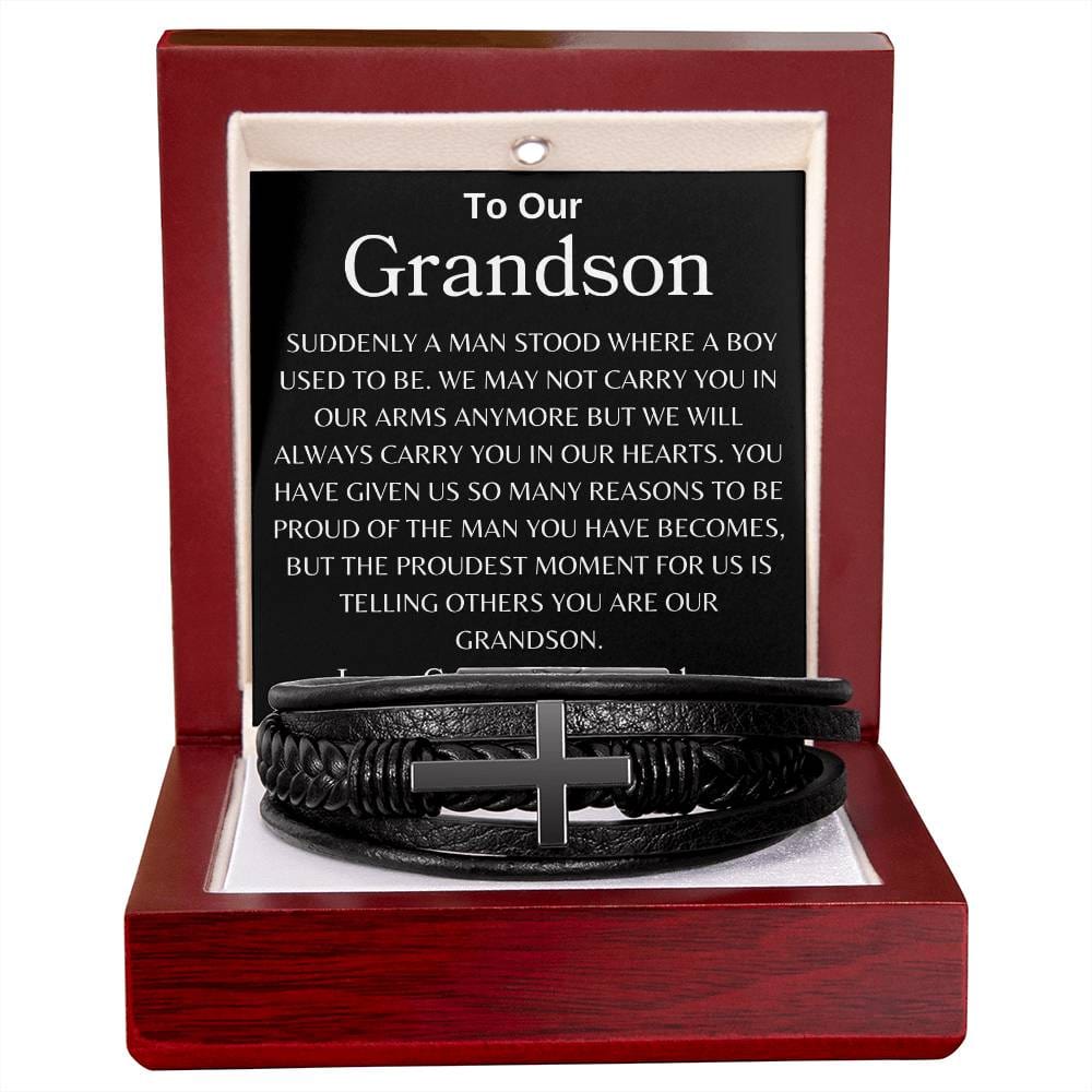 To Our GrandsonLove, Grandma & Grandpa Men's Cross Bracelet