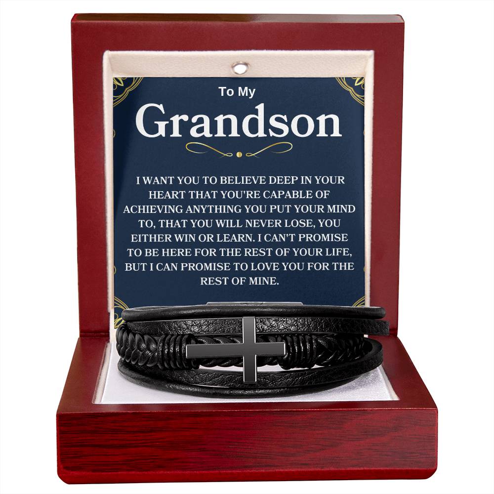 To My Grandson Love, Grandma | Men's Cross Bracelet