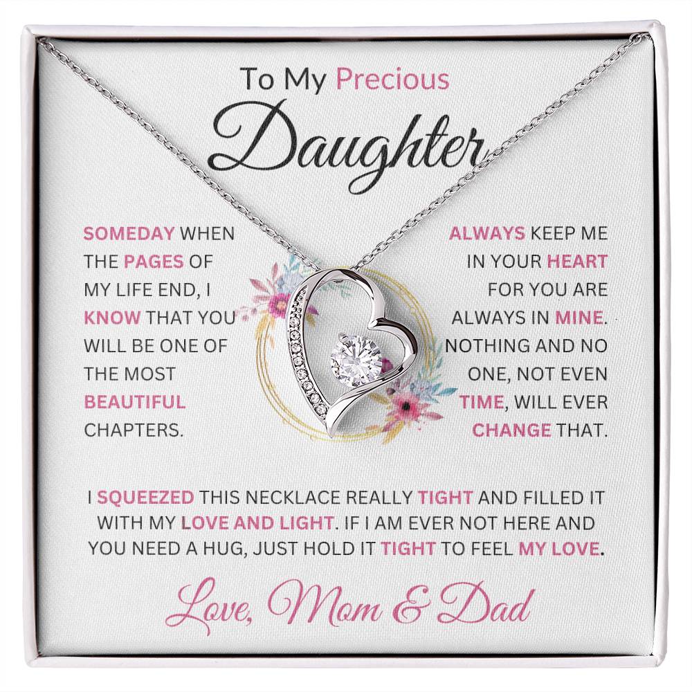 To My Precious Daughter " Someday When The Pages Of My Life End"  Love Mom & Dad |  Forever Love Necklace