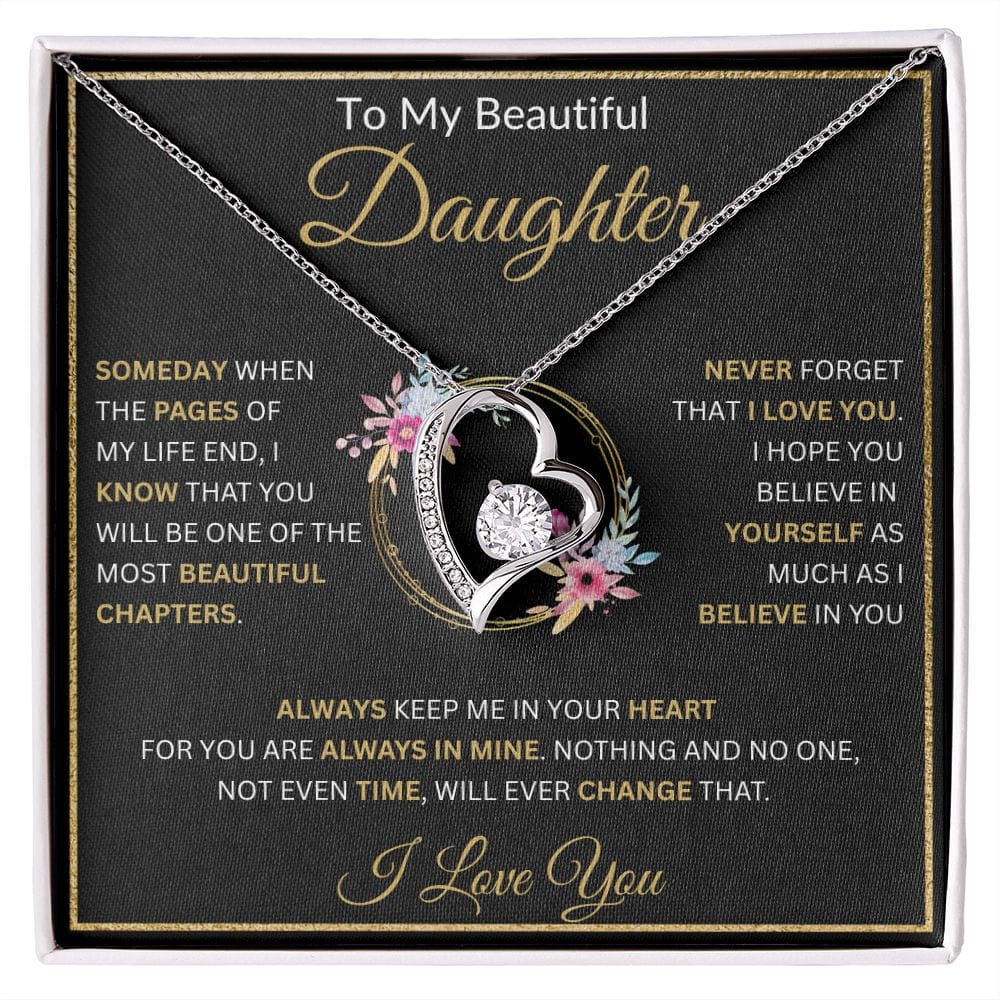 To My Beautiful Daughter " Always Keep Me In Your Heart " Love, Mom Forever Love Necklace