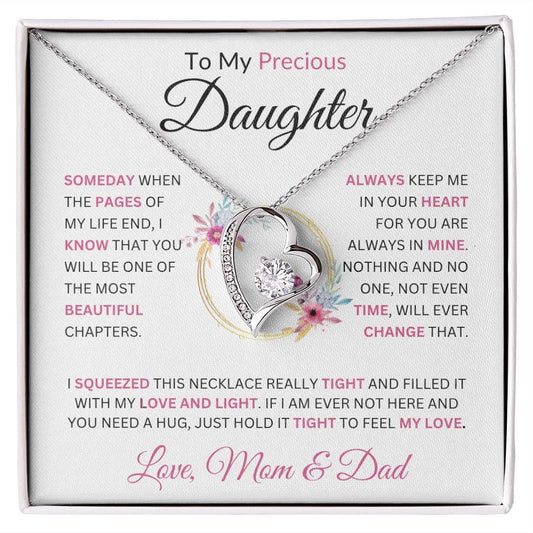 To My Precious Daughter " Someday When The Pages" Love Mom & Dad Forever Love Necklace