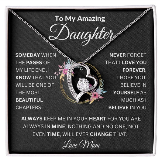 To My Beautiful Daughter " Always Keep Me In Your Heart " Love, Mom Forever Love Necklace