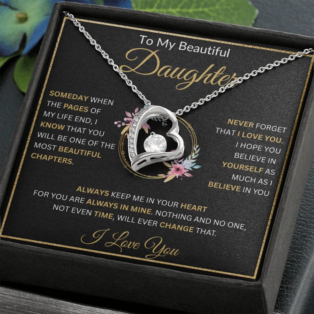 To My Beautiful Daughter " Always Keep Me In Your Heart " Love, Mom Forever Love Necklace