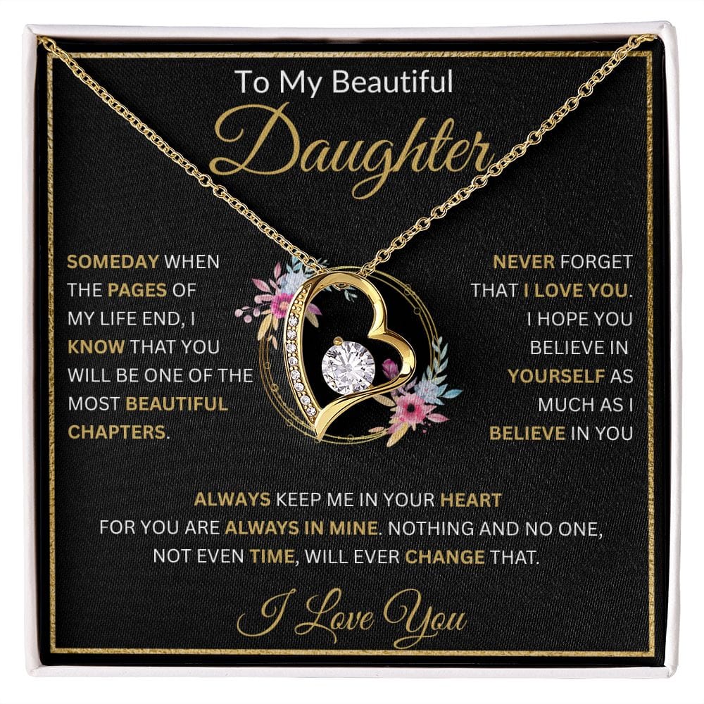 To My Beautiful Daughter " Always Keep Me In Your Heart " Love, Mom Forever Love Necklace