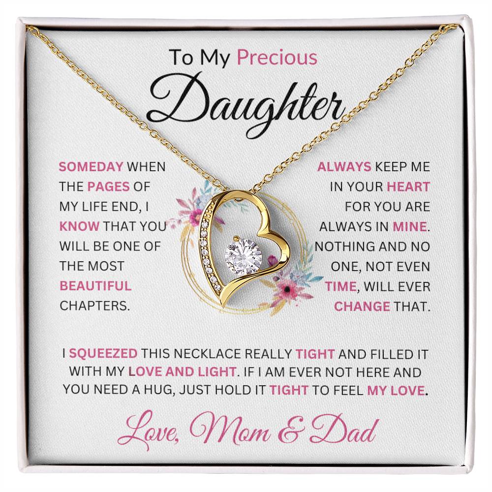 To My Precious Daughter " Someday When The Pages Of My Life End"  Love Mom & Dad |  Forever Love Necklace