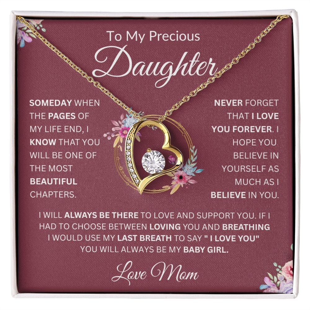 To My Precious Daughter " Always Keep Me In Your Heart" Love, Mom Forever Love Necklace