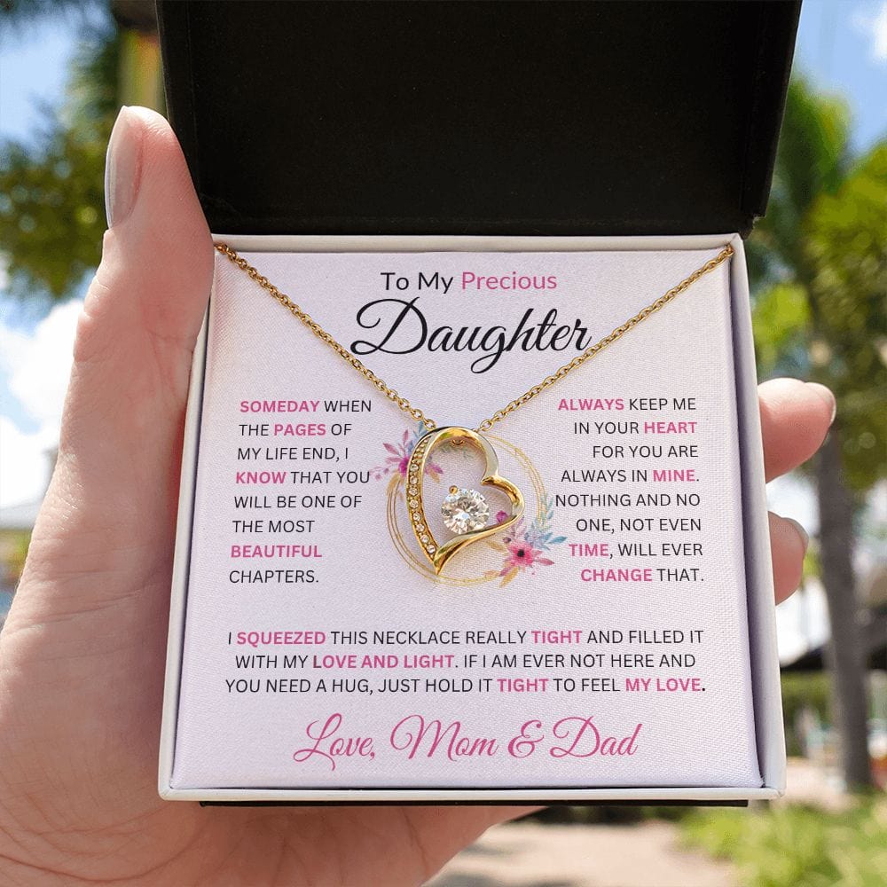 To My Precious Daughter " Someday When The Pages" Love Mom & Dad Forever Love Necklace