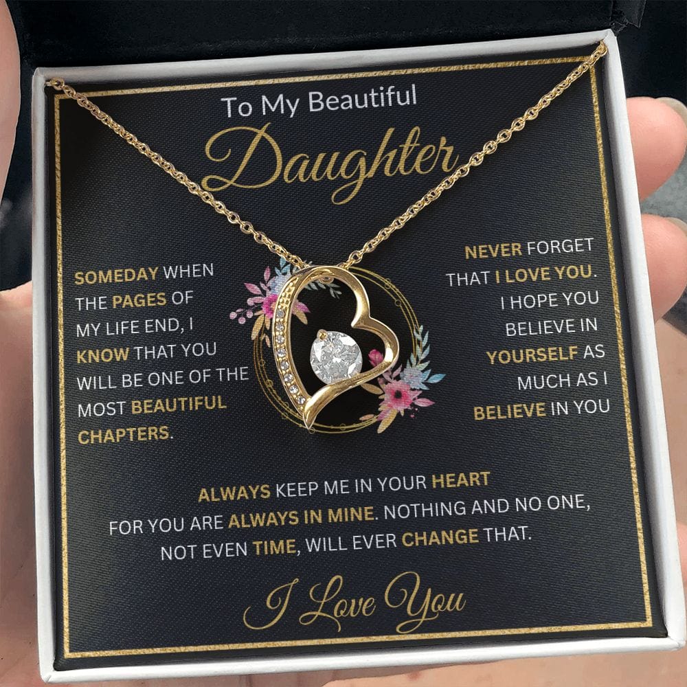 To My Beautiful Daughter " Always Keep Me In Your Heart" Love, Mom Forever Love Necklace