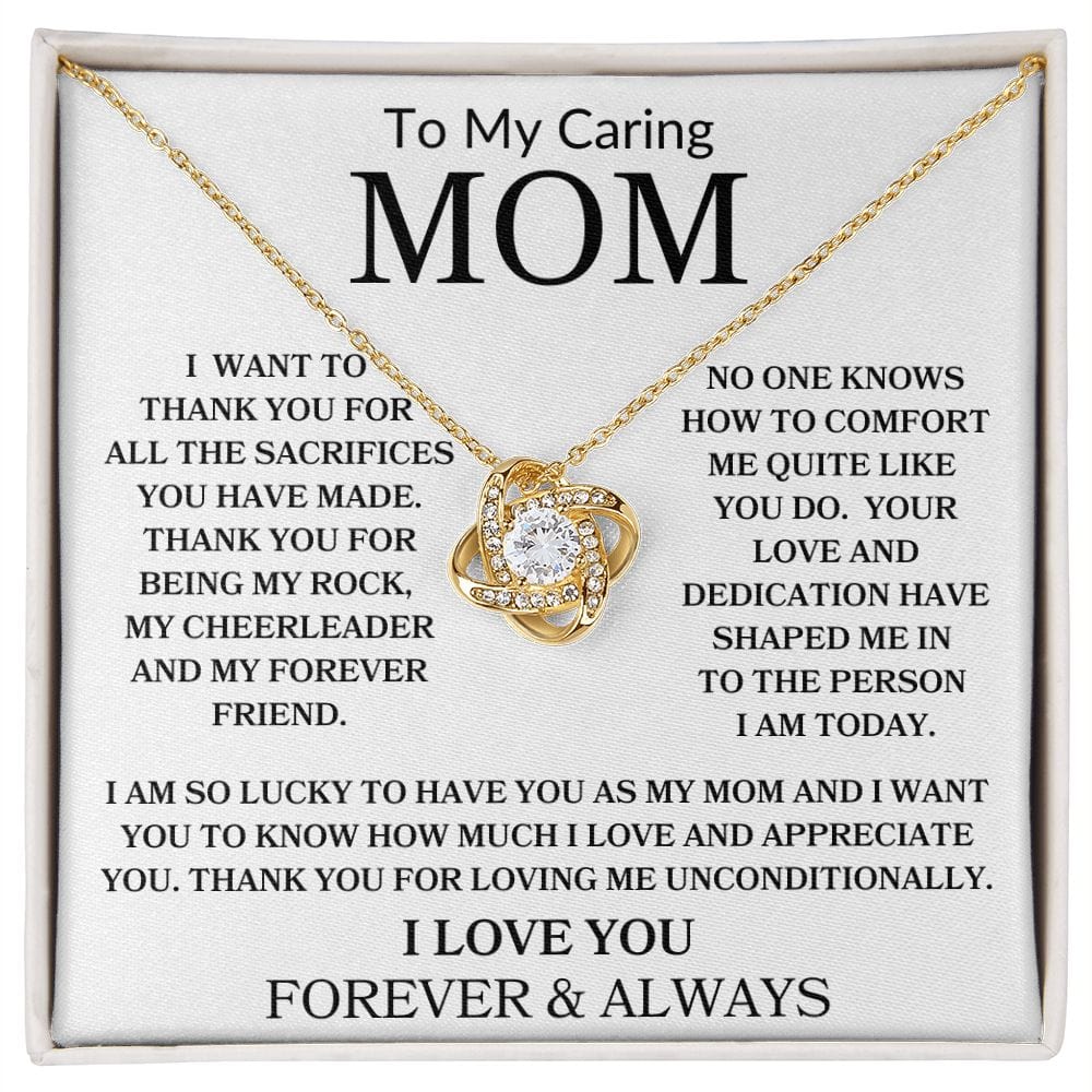 To My Caring Mom | I love You | Love Knot Necklace