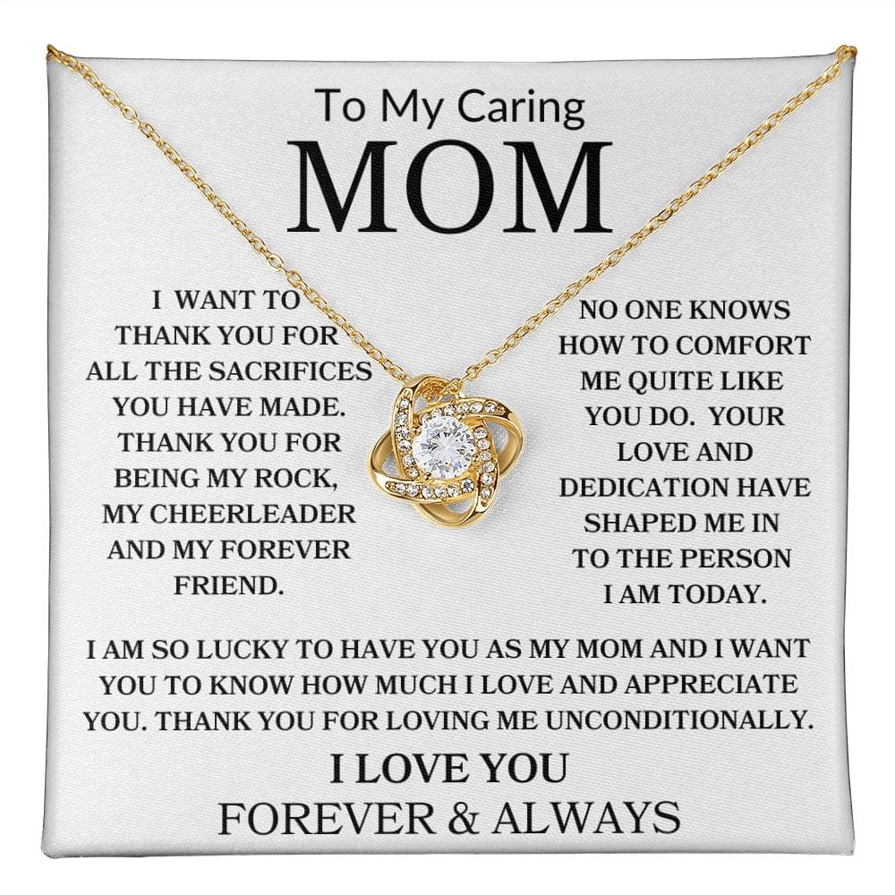 To My Caring Mom | I love You | Love Knot Necklace