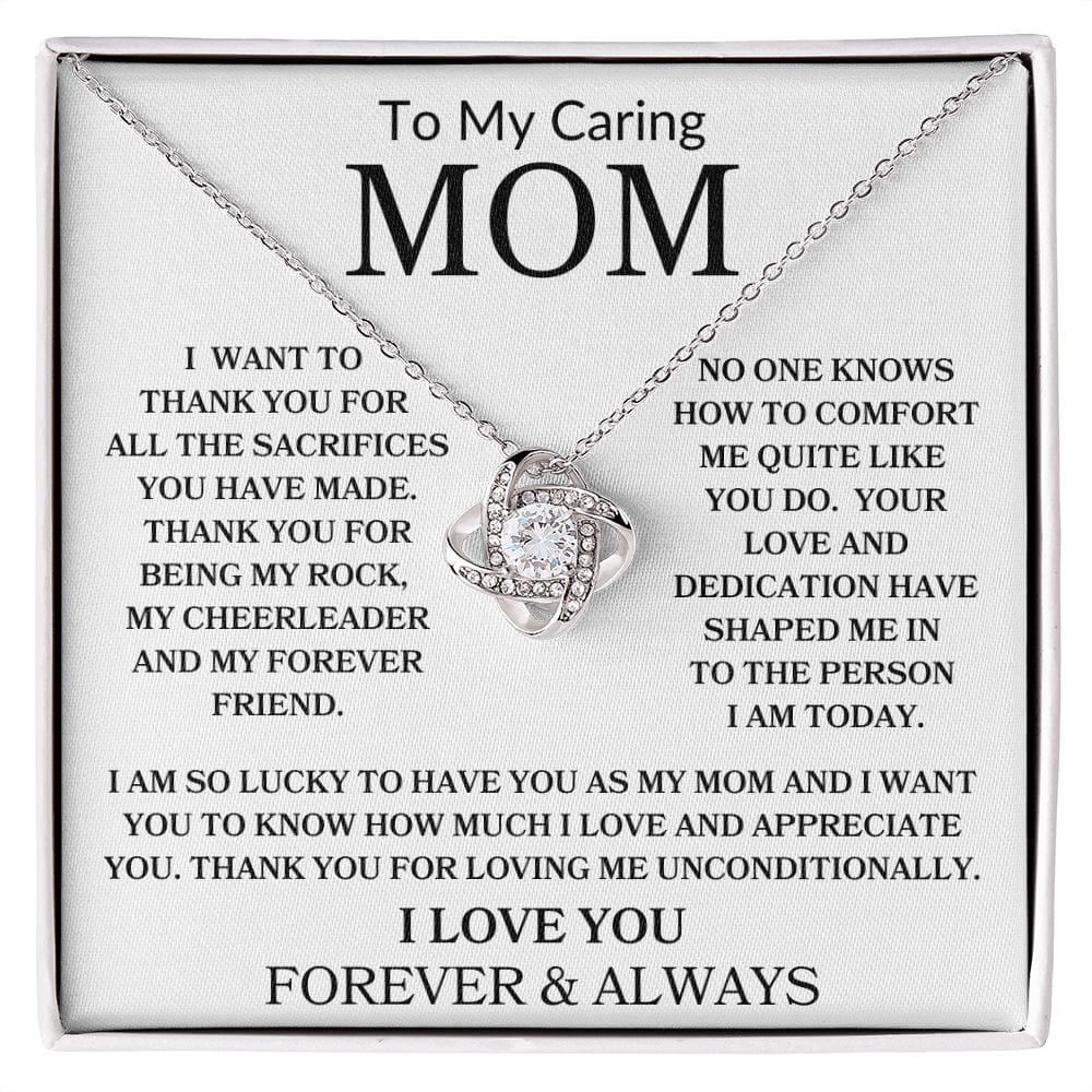 To My Caring Mom | I love You | Love Knot Necklace