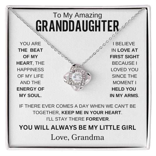[ ALMOST SOLD OUT] To My Amazing Granddaughter " You Are The Beat Of My Heart " Love Grandma Love Knot Necklace