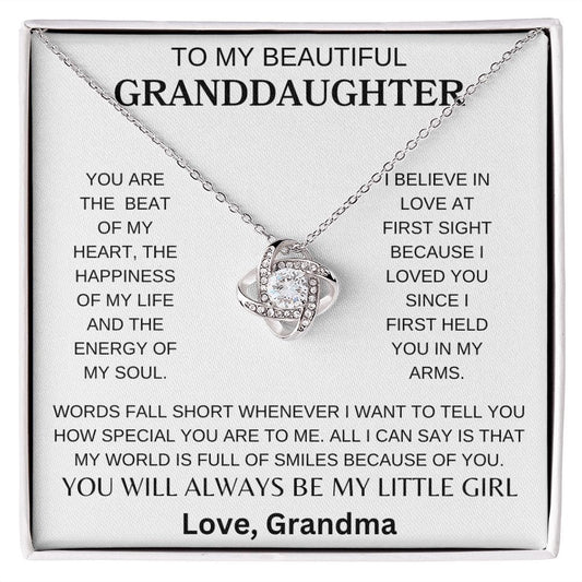 To My Beautiful Granddaughter " You Are The Beat Of My Heart " Love Grandma | Love Knot Necklace
