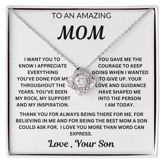 To My Amazing Mom | Love, Your Son | Love Knot Necklace