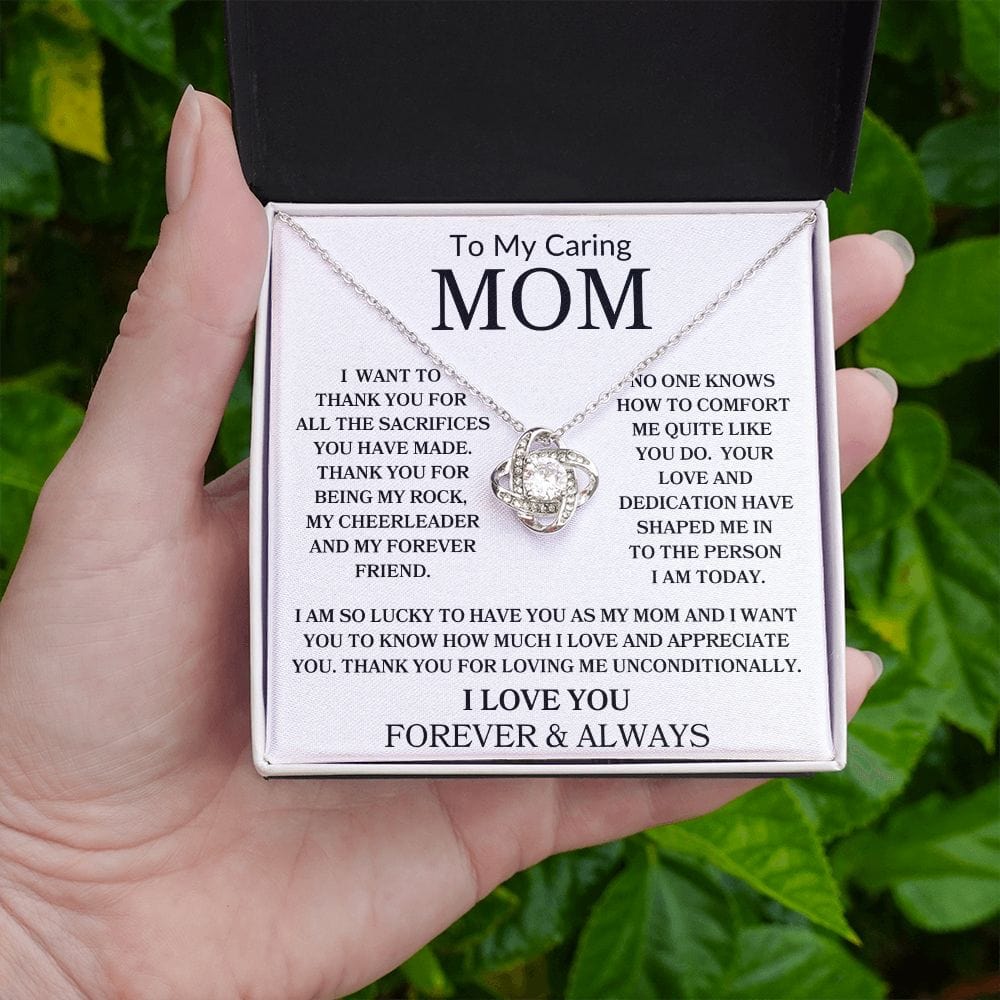 To My Caring Mom | I love You | Love Knot Necklace