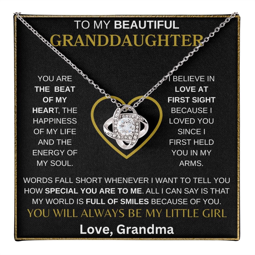 To My Beautiful Granddaughter " You are the beat of my heart " Love Grandma Love Knot Necklace