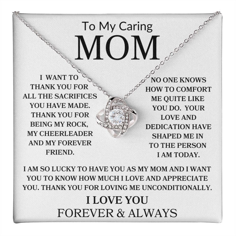 To My Caring Mom | I love You | Love Knot Necklace