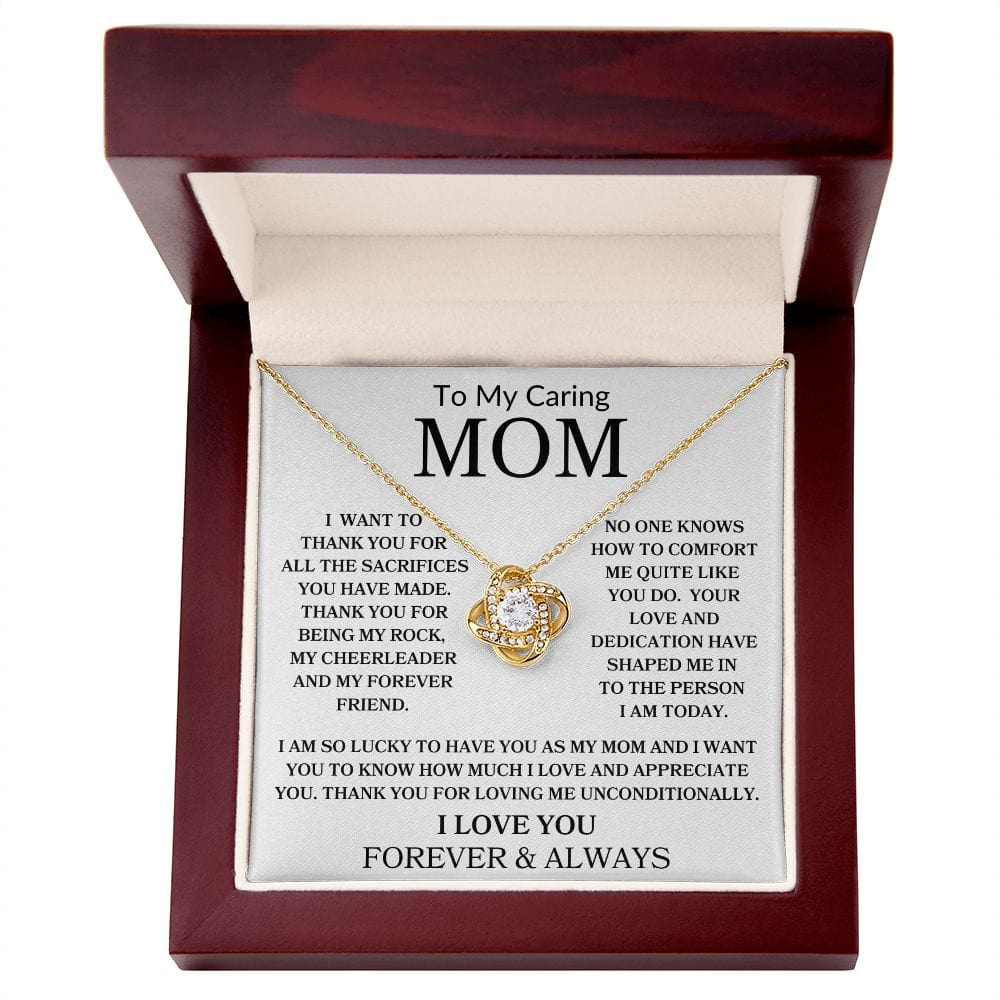 To My Caring Mom | I love You | Love Knot Necklace