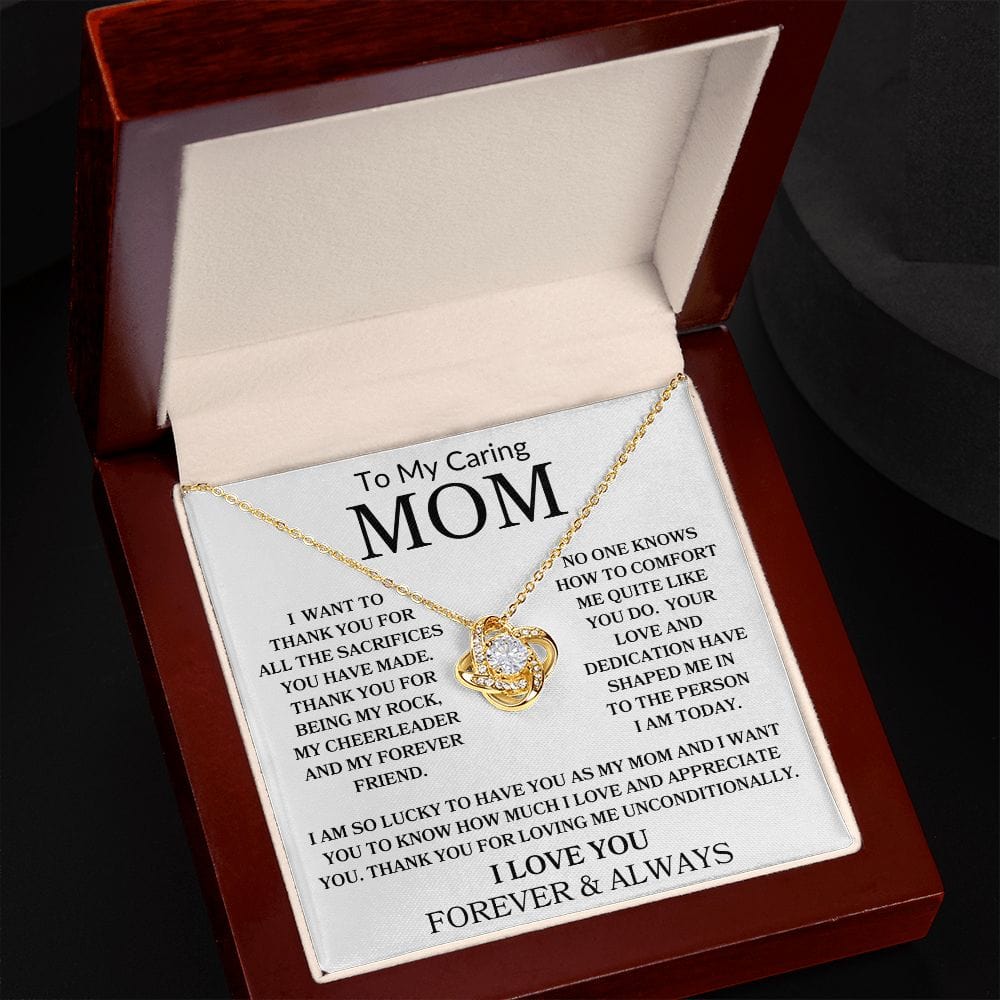 To My Caring Mom | I love You | Love Knot Necklace