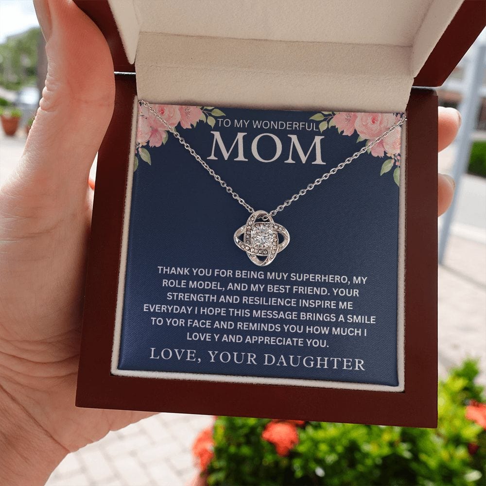 To My Wonderful Mom " Thank You For Being My Superhero " Love Your DaughterLove Knot Necklace