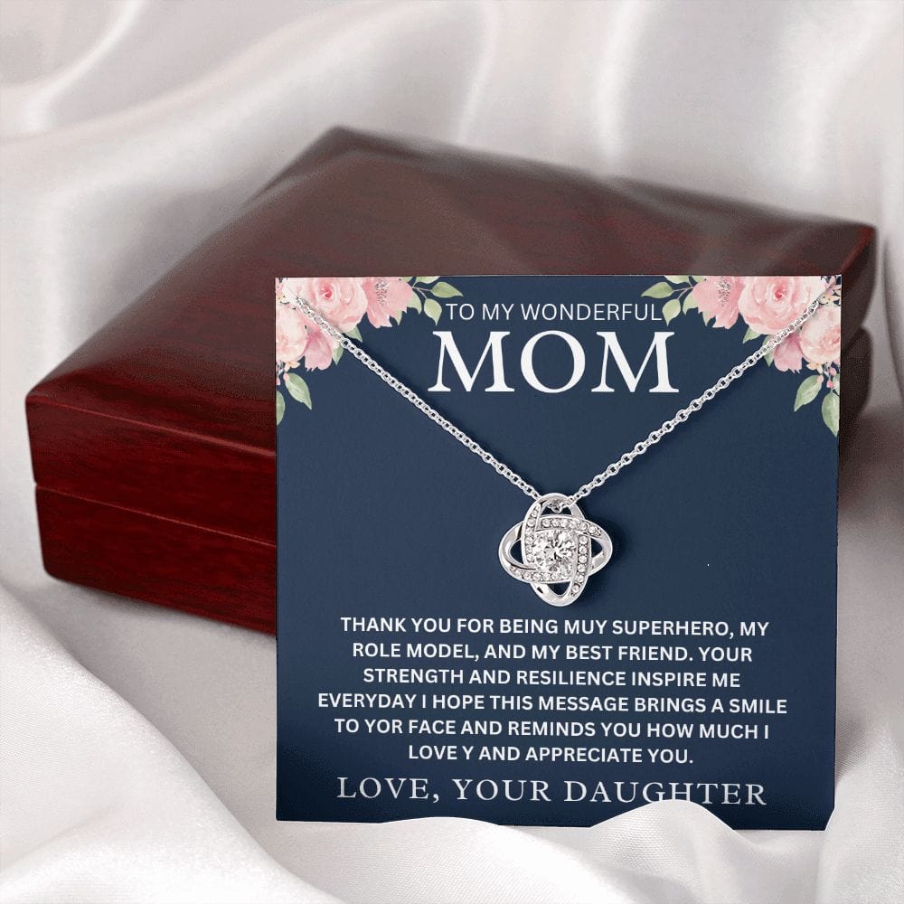 To My Wonderful Mom " Thank You For Being My Superhero " Love Your DaughterLove Knot Necklace