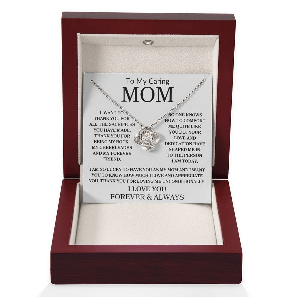 To My Caring Mom | I love You | Love Knot Necklace