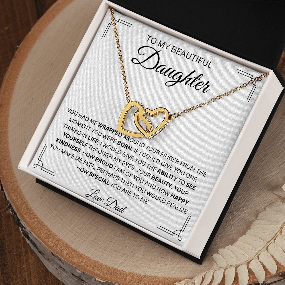 To My Beautiful Daughter Love Dad Interlocking Hearts Necklace