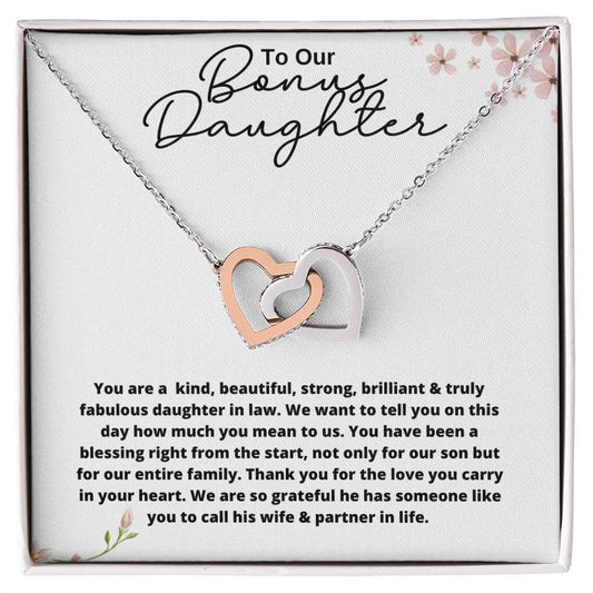 Interlocking Hearts Necklace/To Our Bonus Daughter