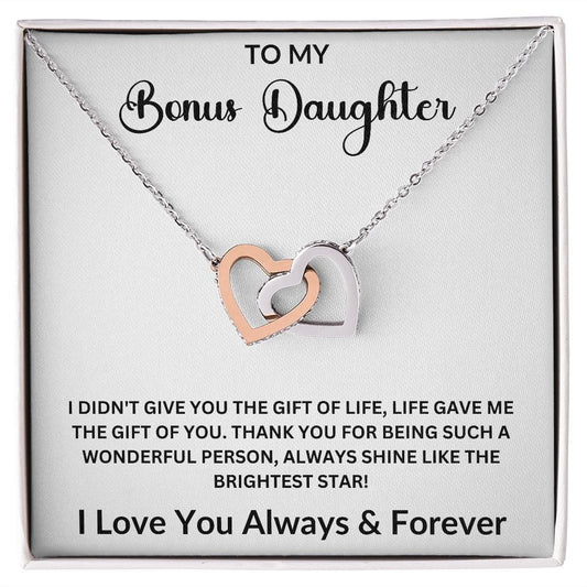 To my Bonus Daughter Interlocking Hearts Necklace