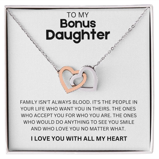 To My Bonus Daughter Interlocking Hearts