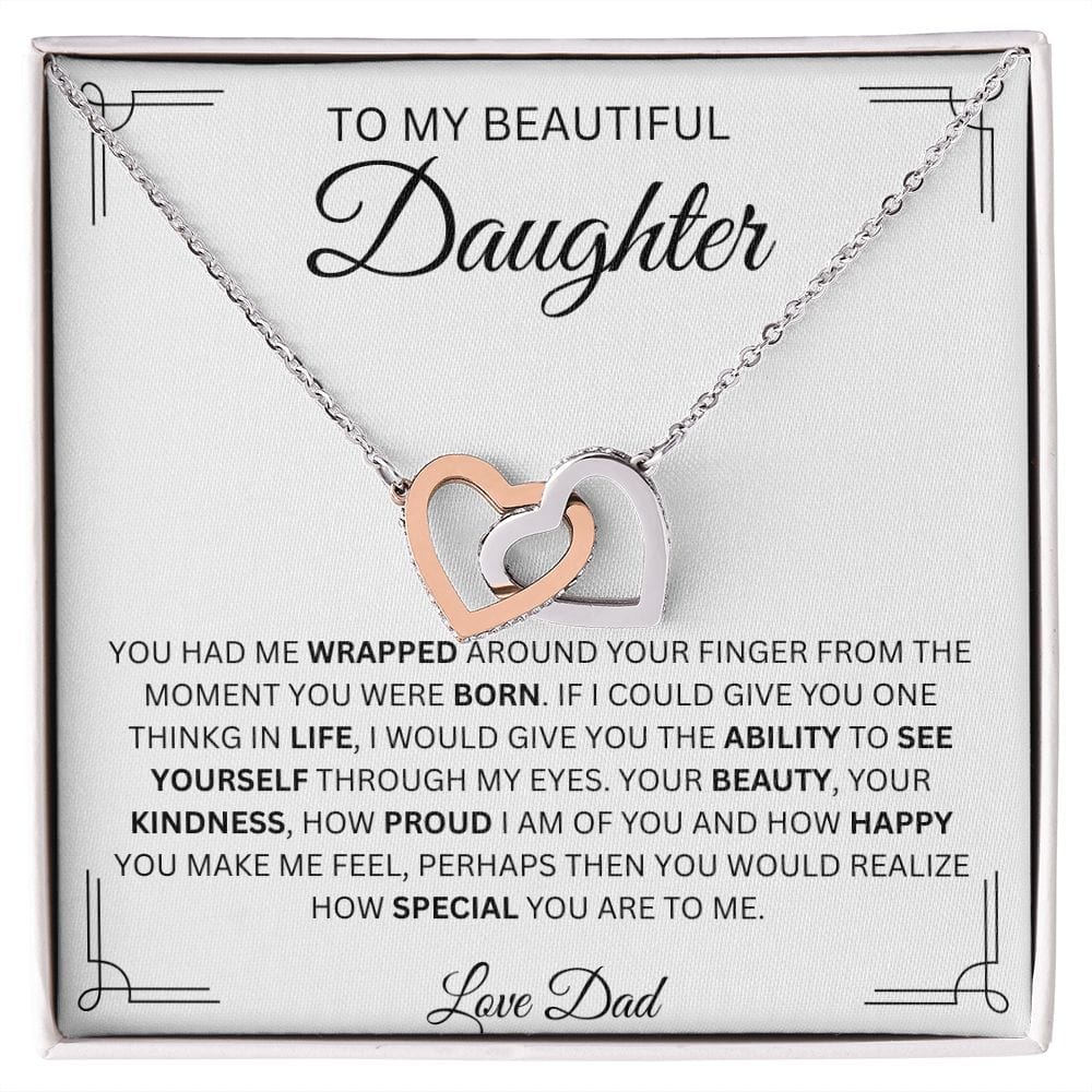 To My Beautiful Daughter Love Dad Interlocking Hearts Necklace