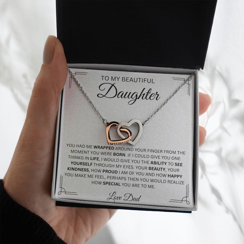 To My Beautiful Daughter Love Dad Interlocking Hearts Necklace