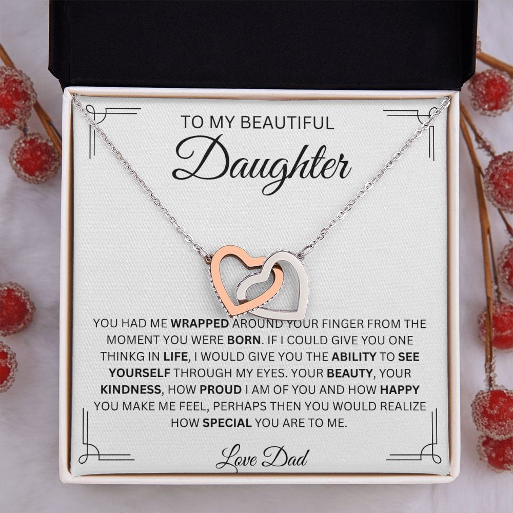 To My Beautiful Daughter Love Dad Interlocking Hearts Necklace