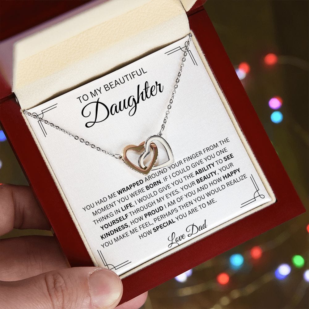 To My Beautiful Daughter Love Dad Interlocking Hearts Necklace